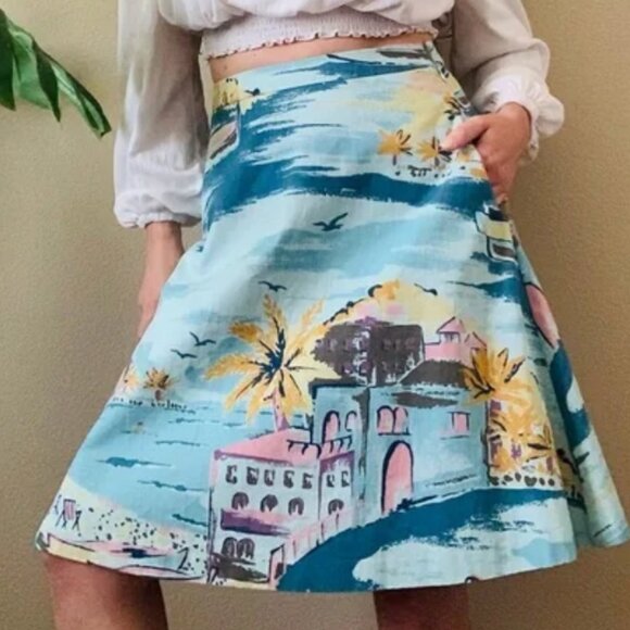 BODEN Nancy RIVIERA Blue Print A Line Cotton SKIRT SIze US 10 UK 14 Knee Length - Picture 7 of 7